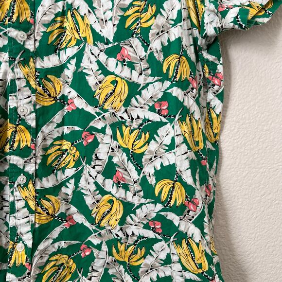 J Crew Factory Hawaiian Shirt banana button up collared green yellow - Picture 3 of 4